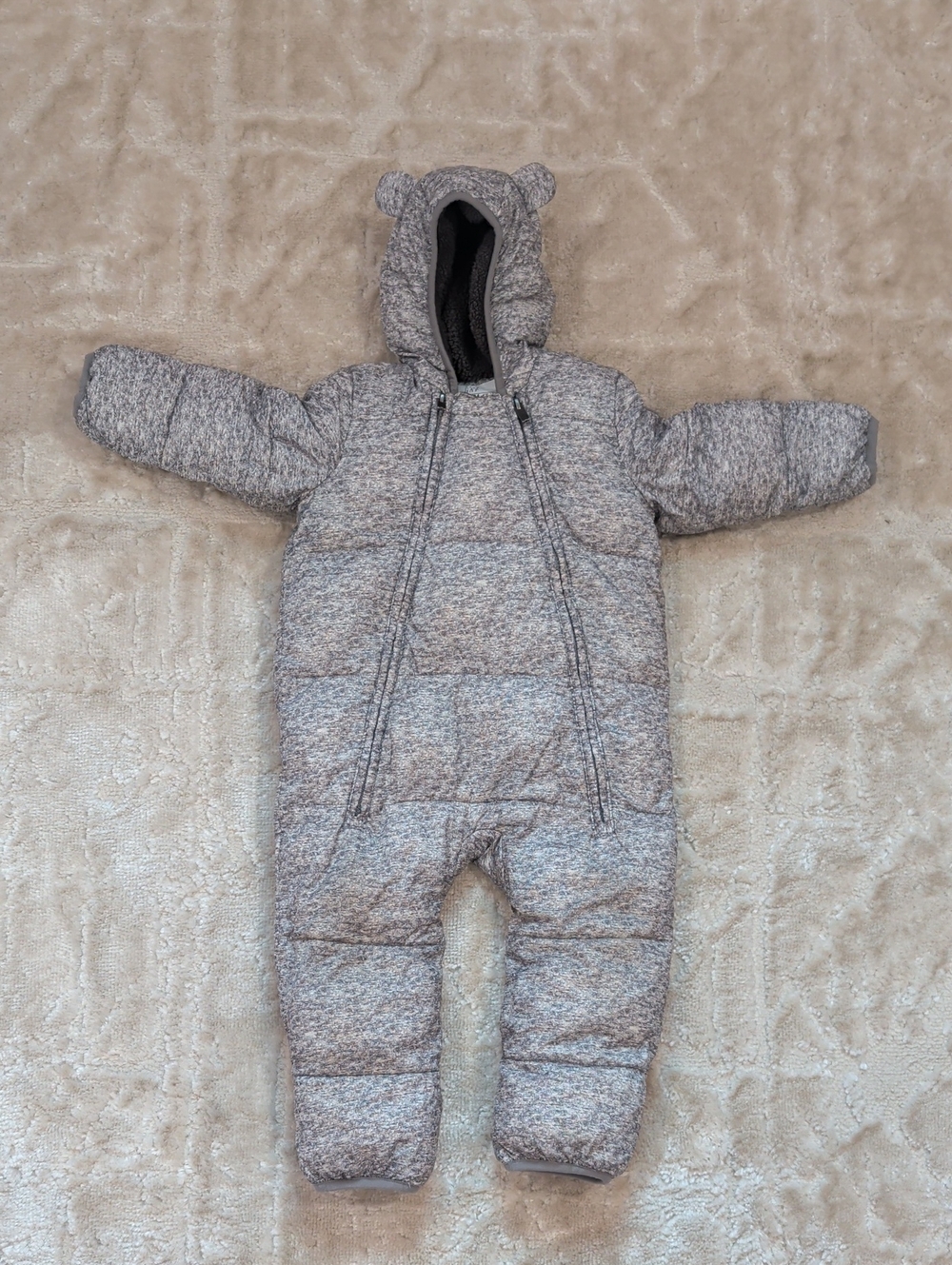 Baby GAP Heather Gray Puffer Baby One-Piece Snowsuit with Hood